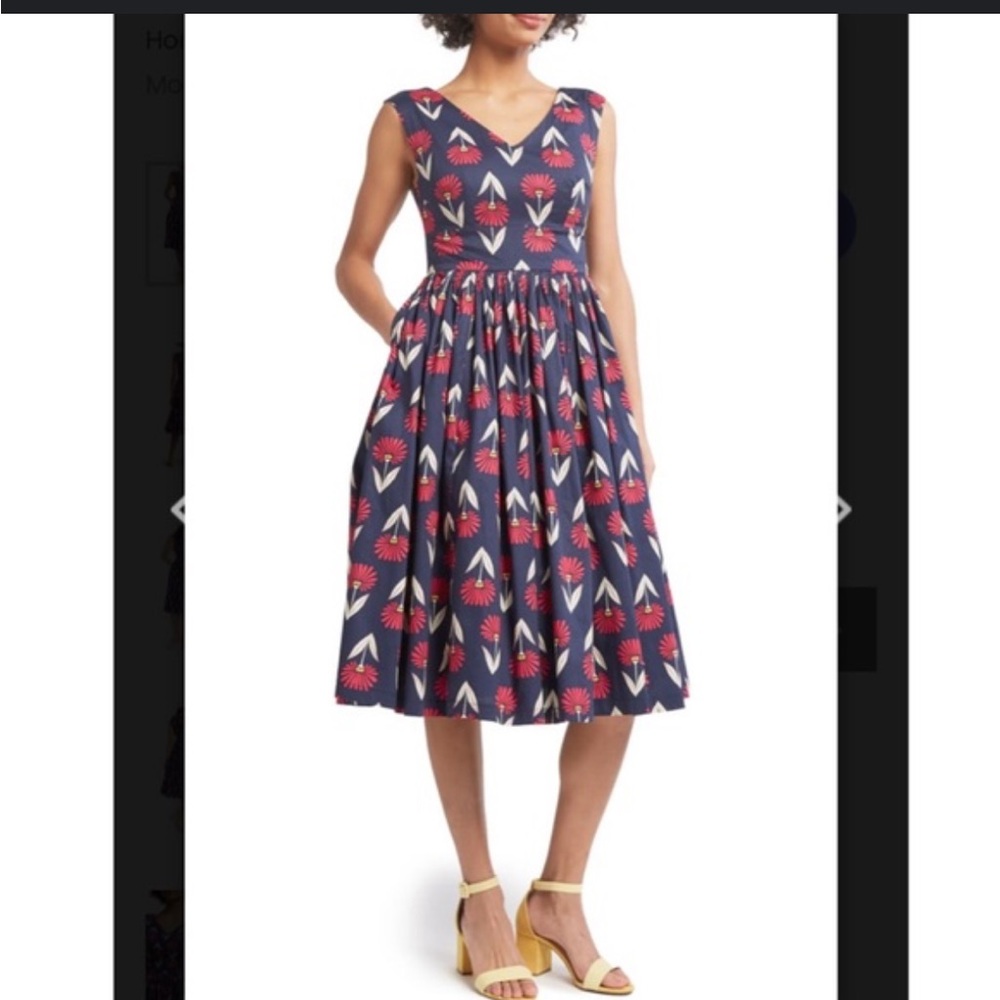 Modcloth Navy and Red Patterned Dress